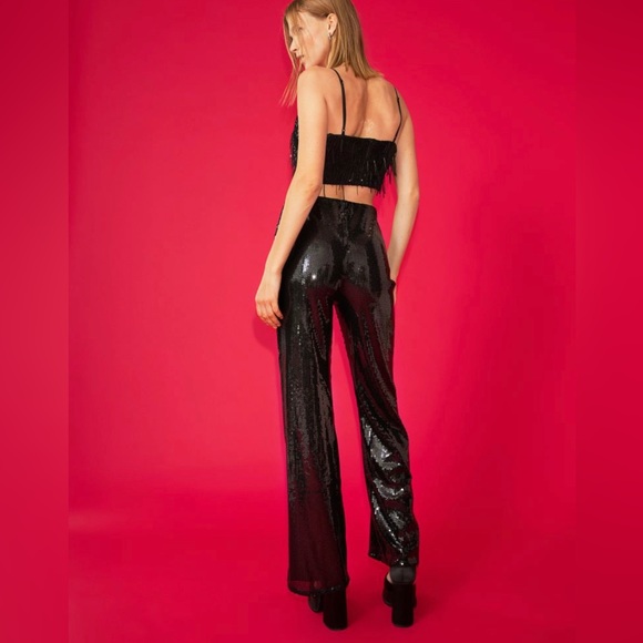 H&M Black sequin wide leg pants, lined. Women’s sz 18 - Picture 4 of 9